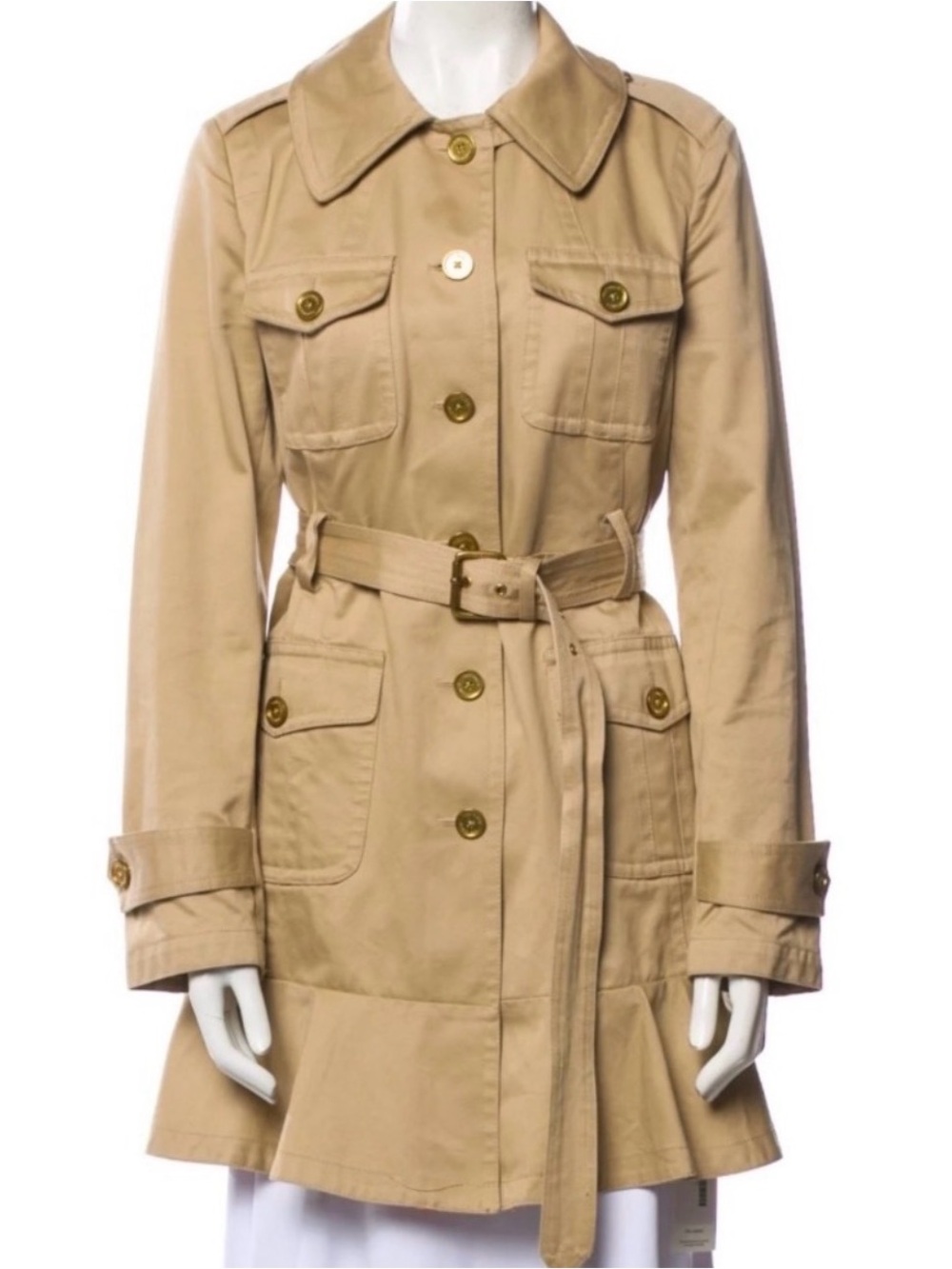 Tory Burch Abrielle Trench Coat Size 6 Khaki Belted Gold Buttons - Vintage Y2K